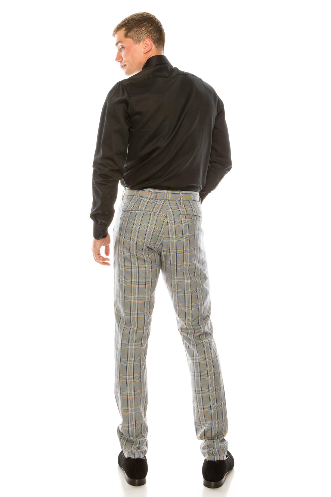 Patterned Slim Fit Casual Trouser- GREY MUSTARD - Ron Tomson
