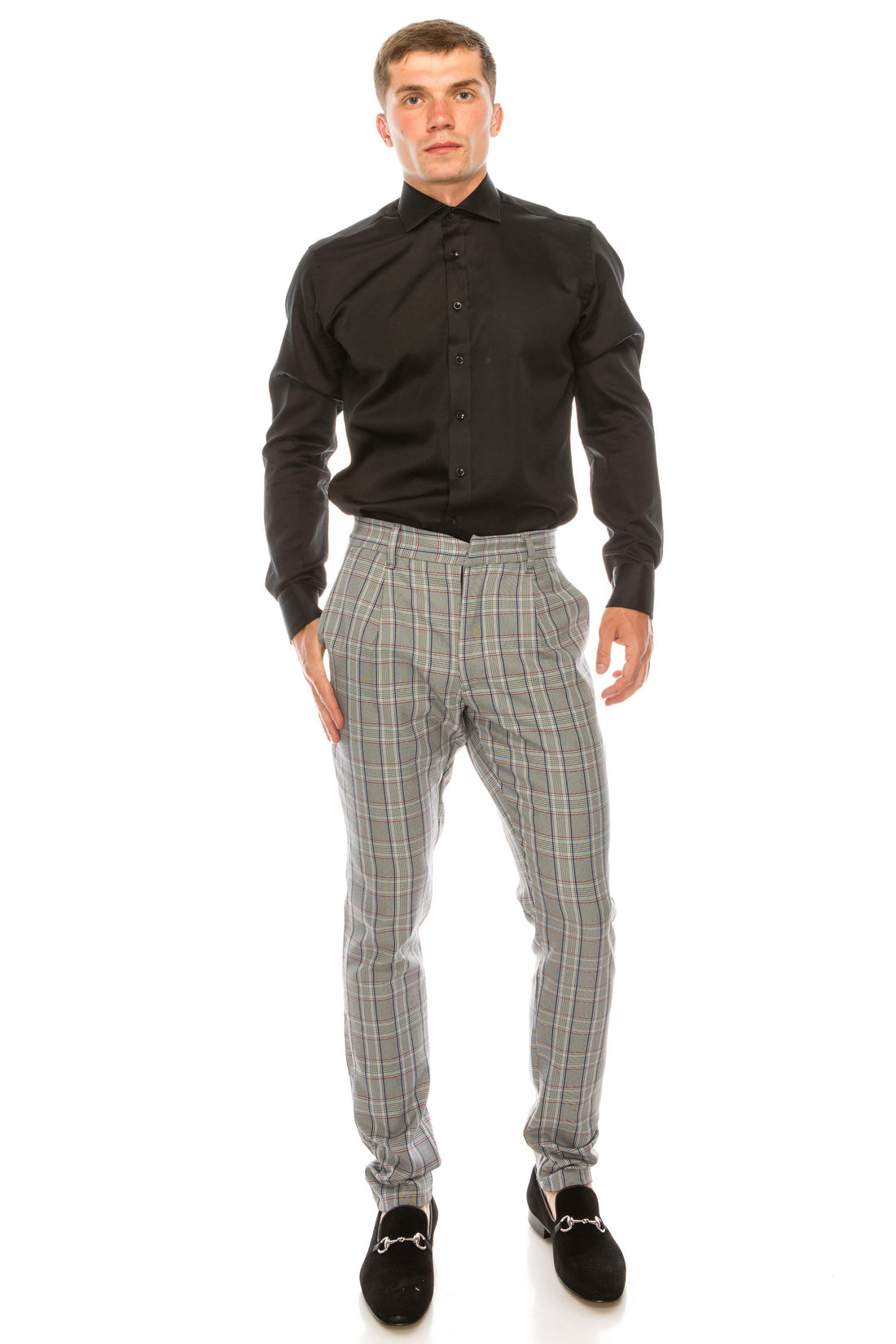 Patterned Slim Fit Casual Trouser - GREY RED - Ron Tomson