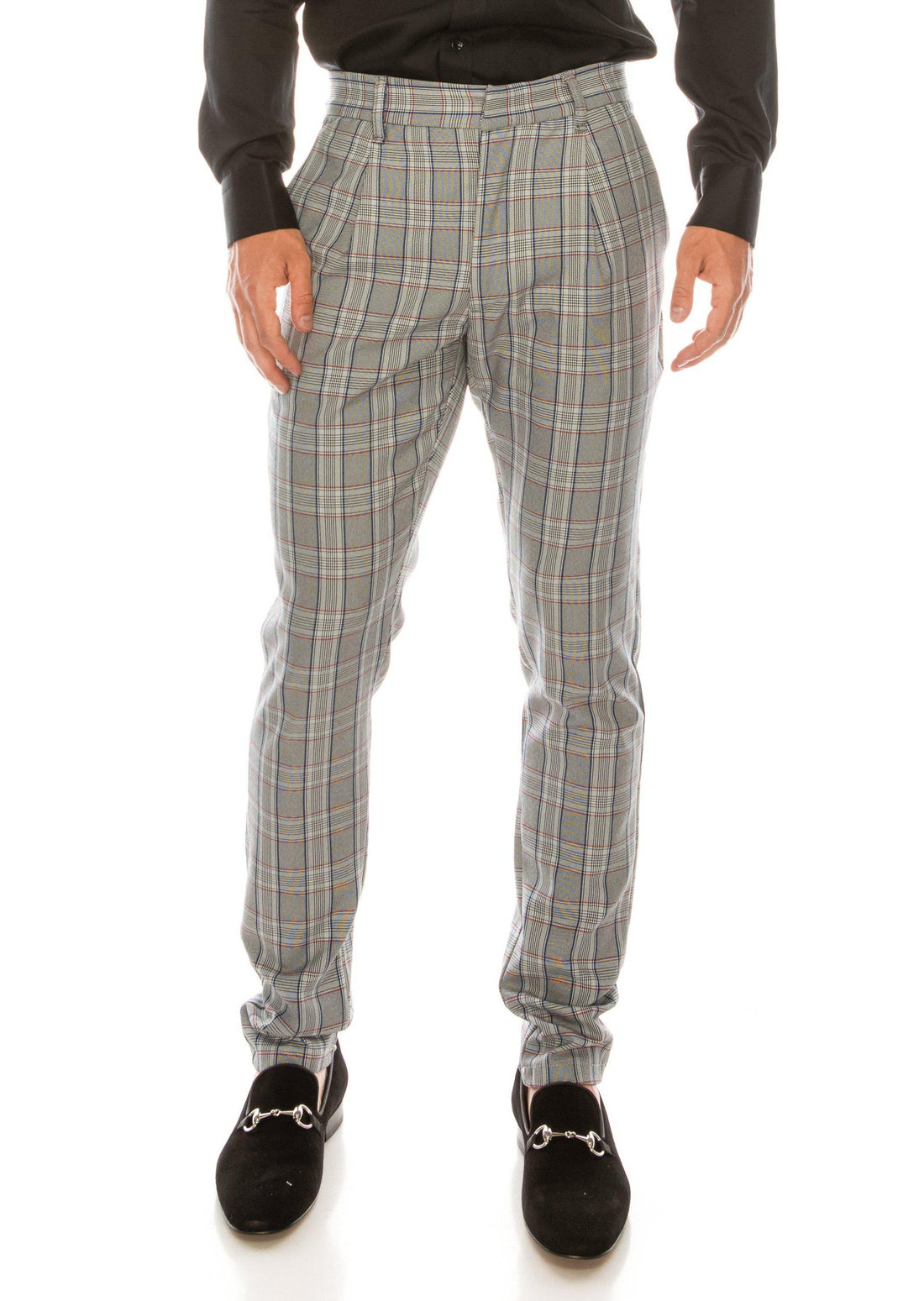 Patterned Slim Fit Casual Trouser - GREY RED - Ron Tomson
