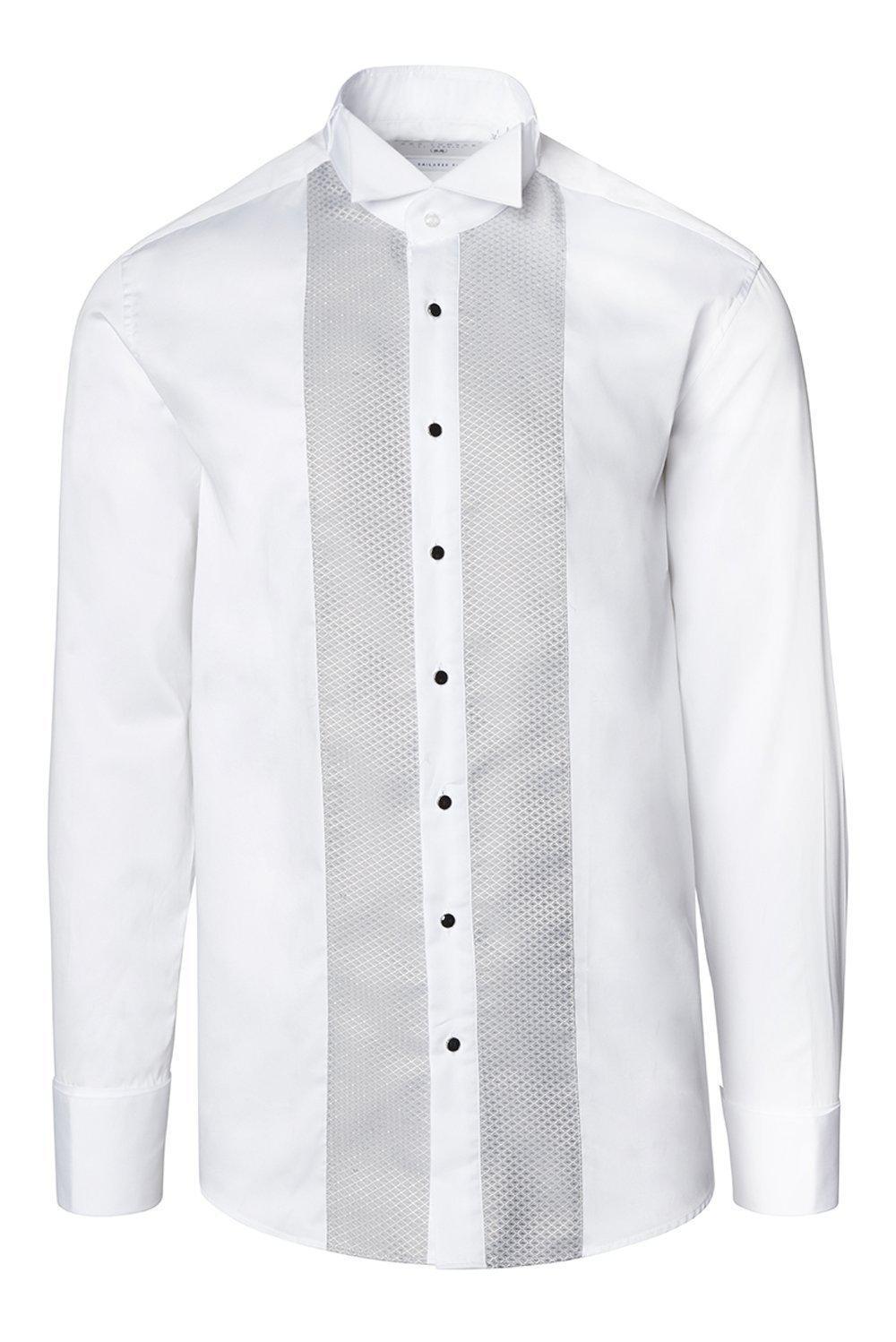 Pique Bib Tuxedo Shirt - White Grey - Ron Tomson