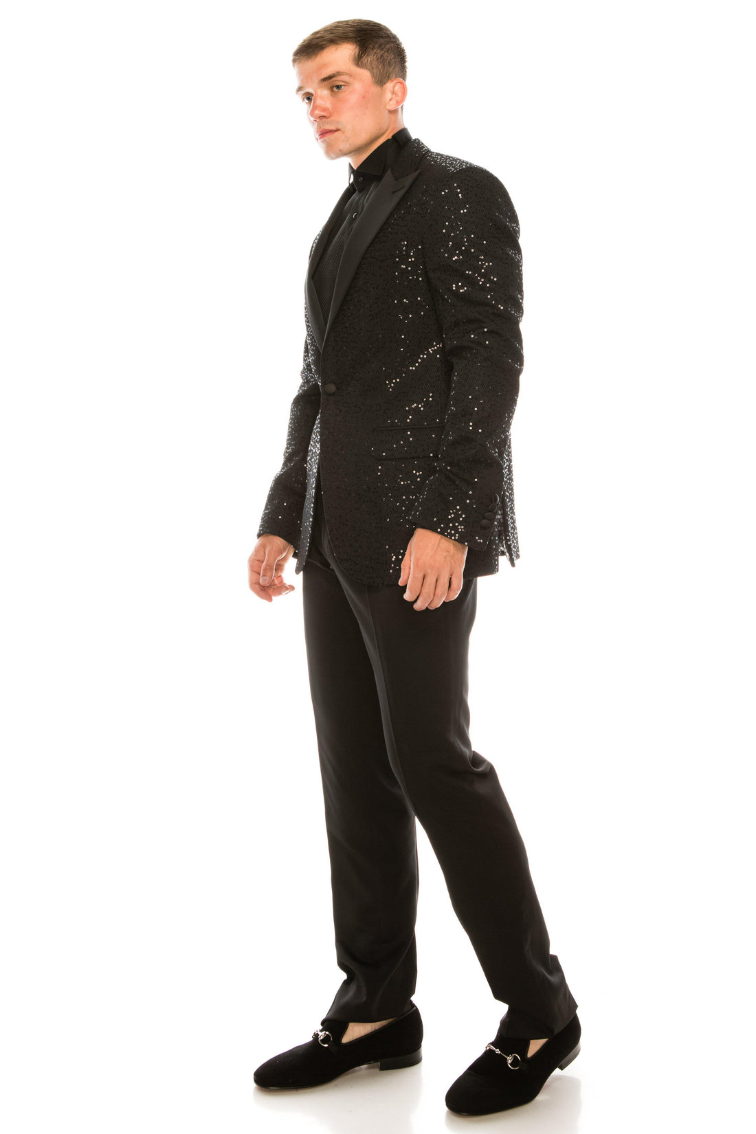 Presley Sequin Appliqué Tuxedo Jacket  - JET BLACK - Ron Tomson