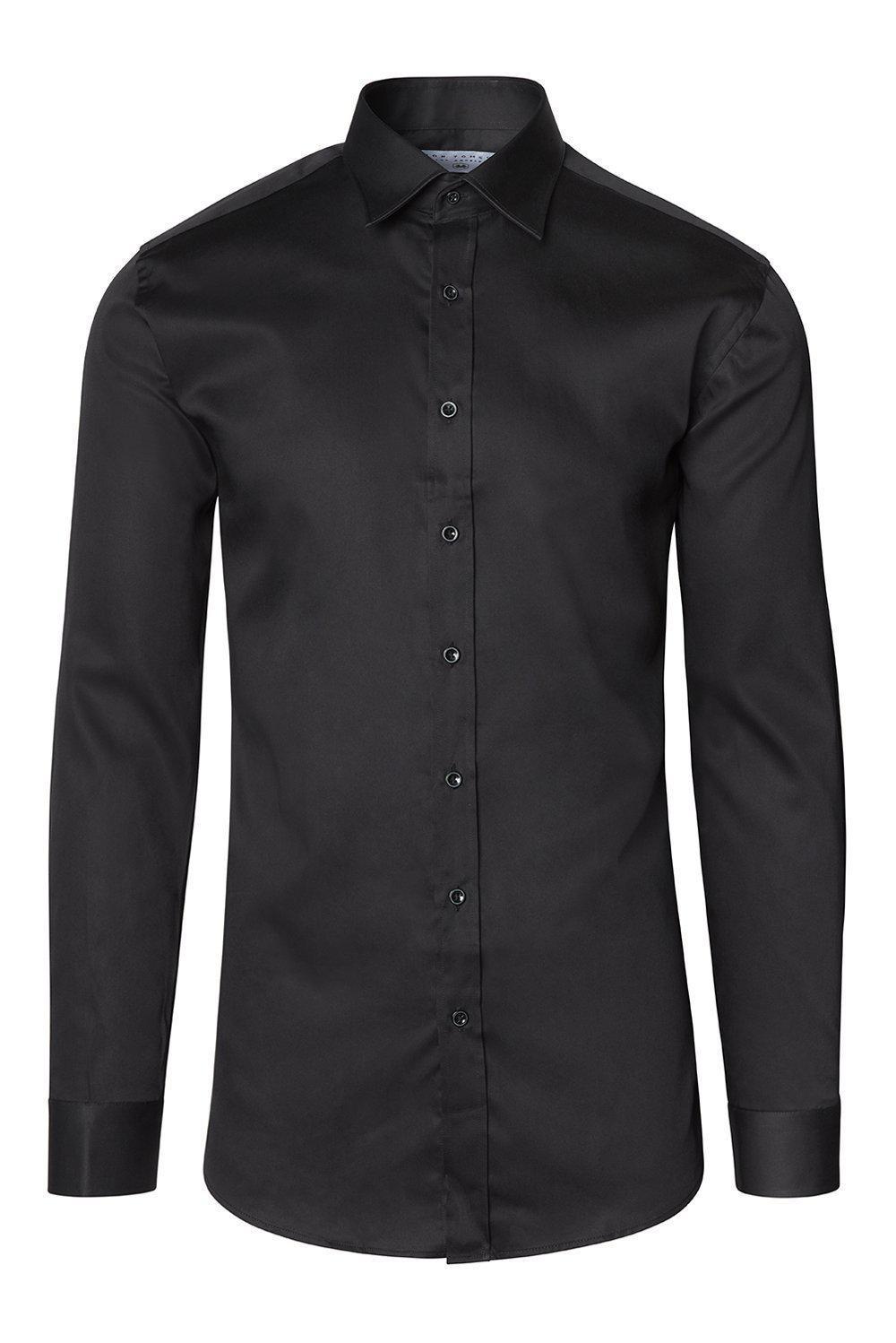 Pure Cotton Sateen Dress Shirt - Black - Ron Tomson