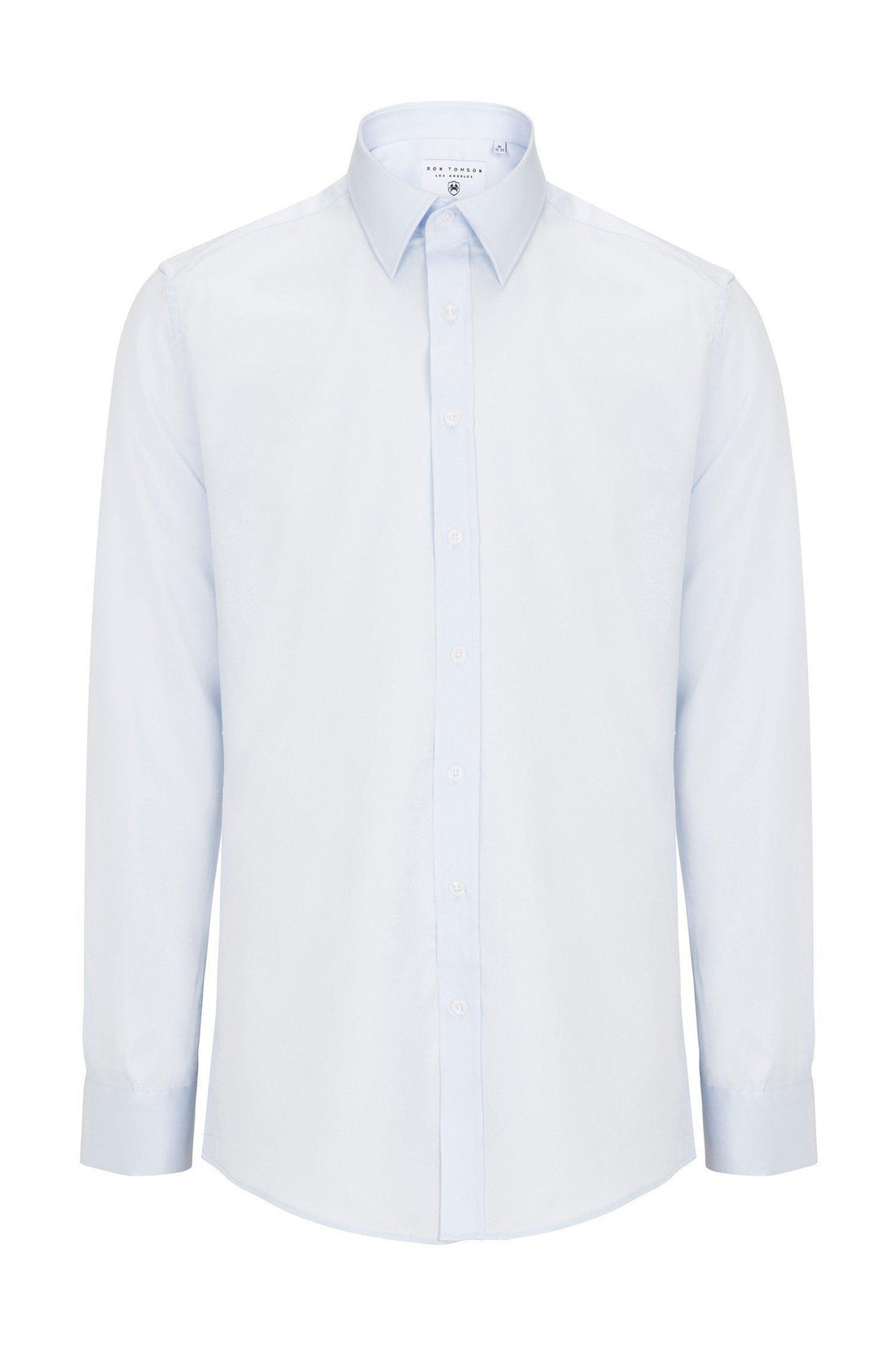 Pure Cotton Sateen Dress Shirt - Light Blue - Ron Tomson