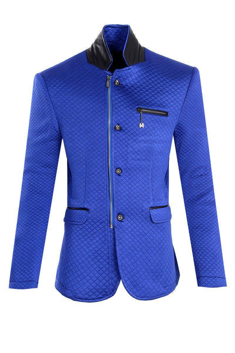 Quilted Zip Button Sports Coat - SAX - Ron Tomson