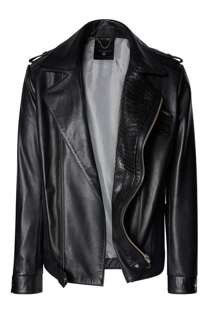 Men's Riders Leather Jacket - Black Calf - Ron Tomson Leather