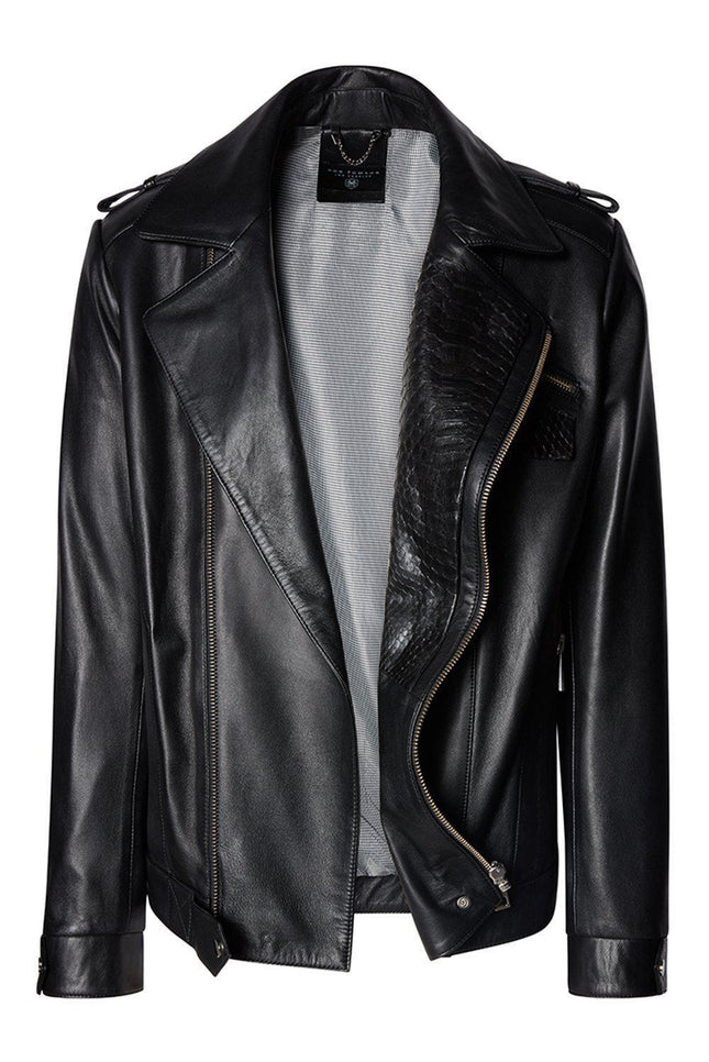 Men's Riders Leather Jacket - Black Calf - Ron Tomson Leather