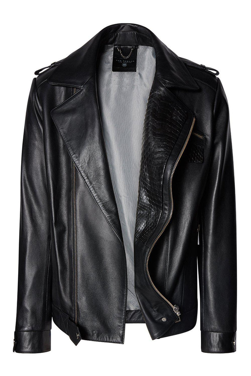 Men's Riders Leather Jacket - Black Calf - Ron Tomson Leather