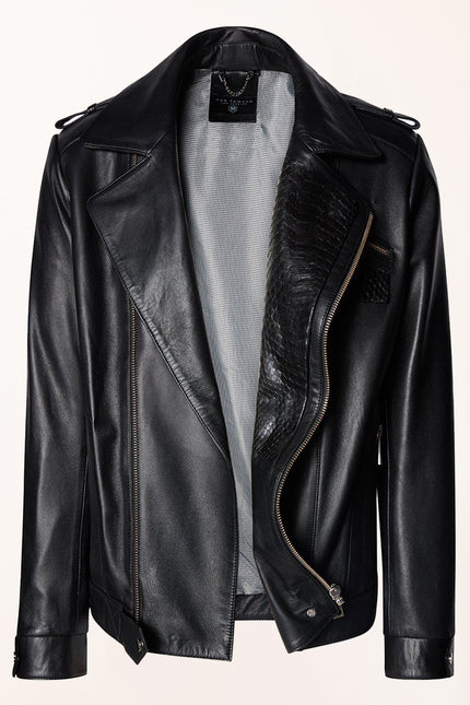 Men's Riders Leather Jacket - Black Calf - Ron Tomson
