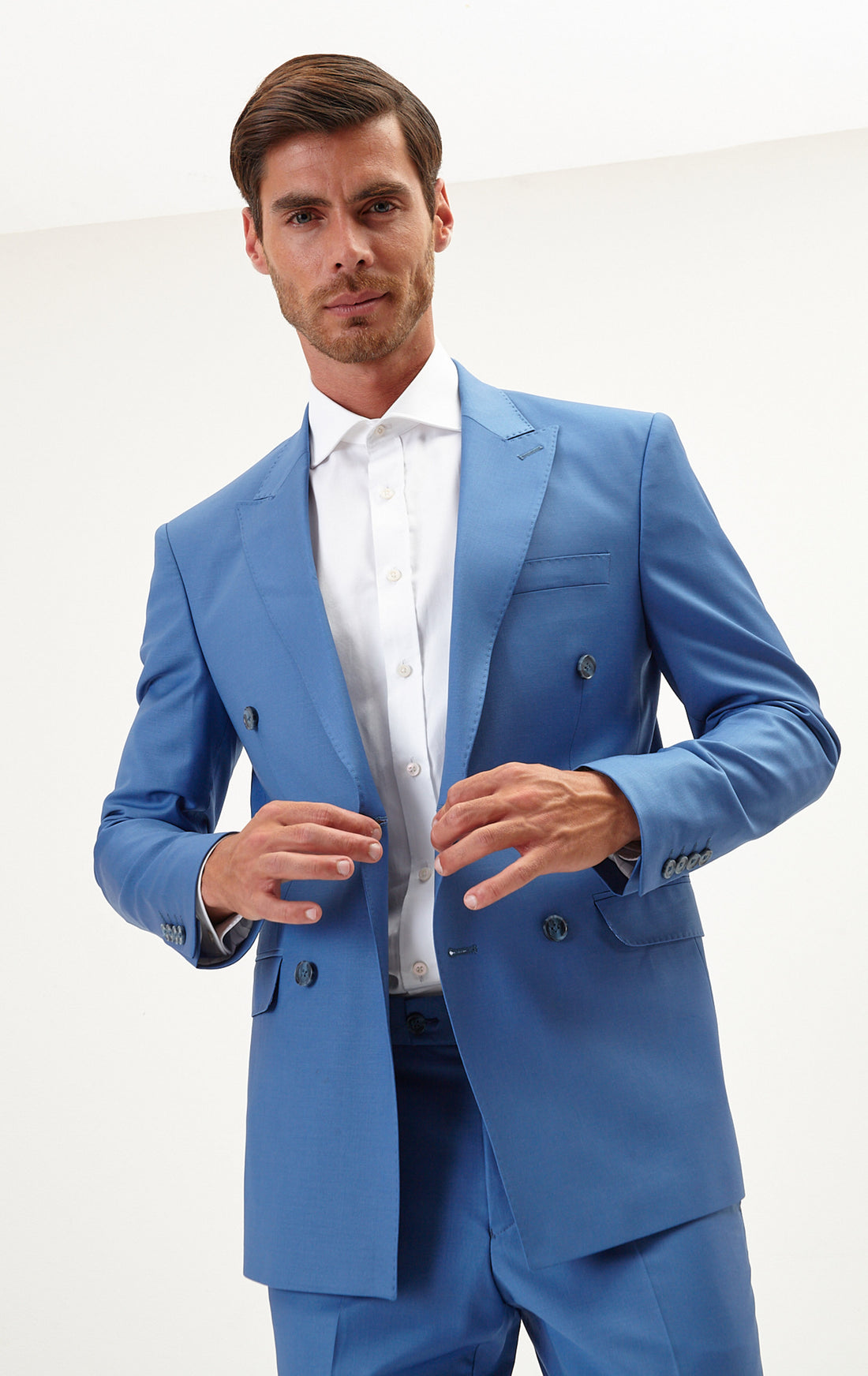 N° R206 Double Breasted Merino Wool Suit - Provence - Ron Tomson