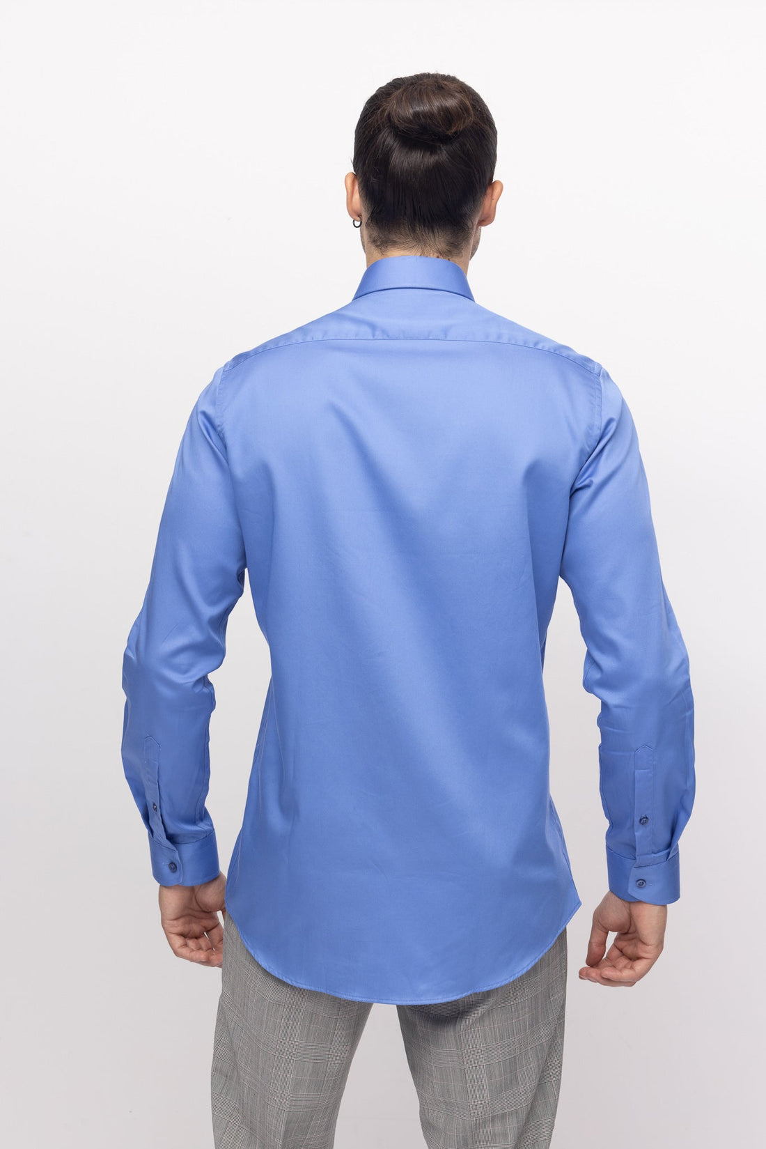 Pure Cotton Sateen Dress Shirt - Blue - Ron Tomson