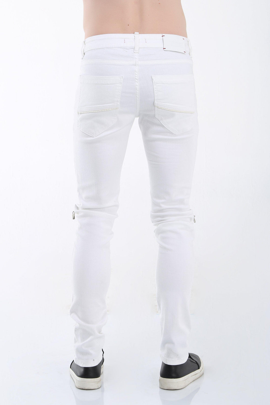 Knee Zip Distressed Jeans - WHITE SILVER - Ron Tomson