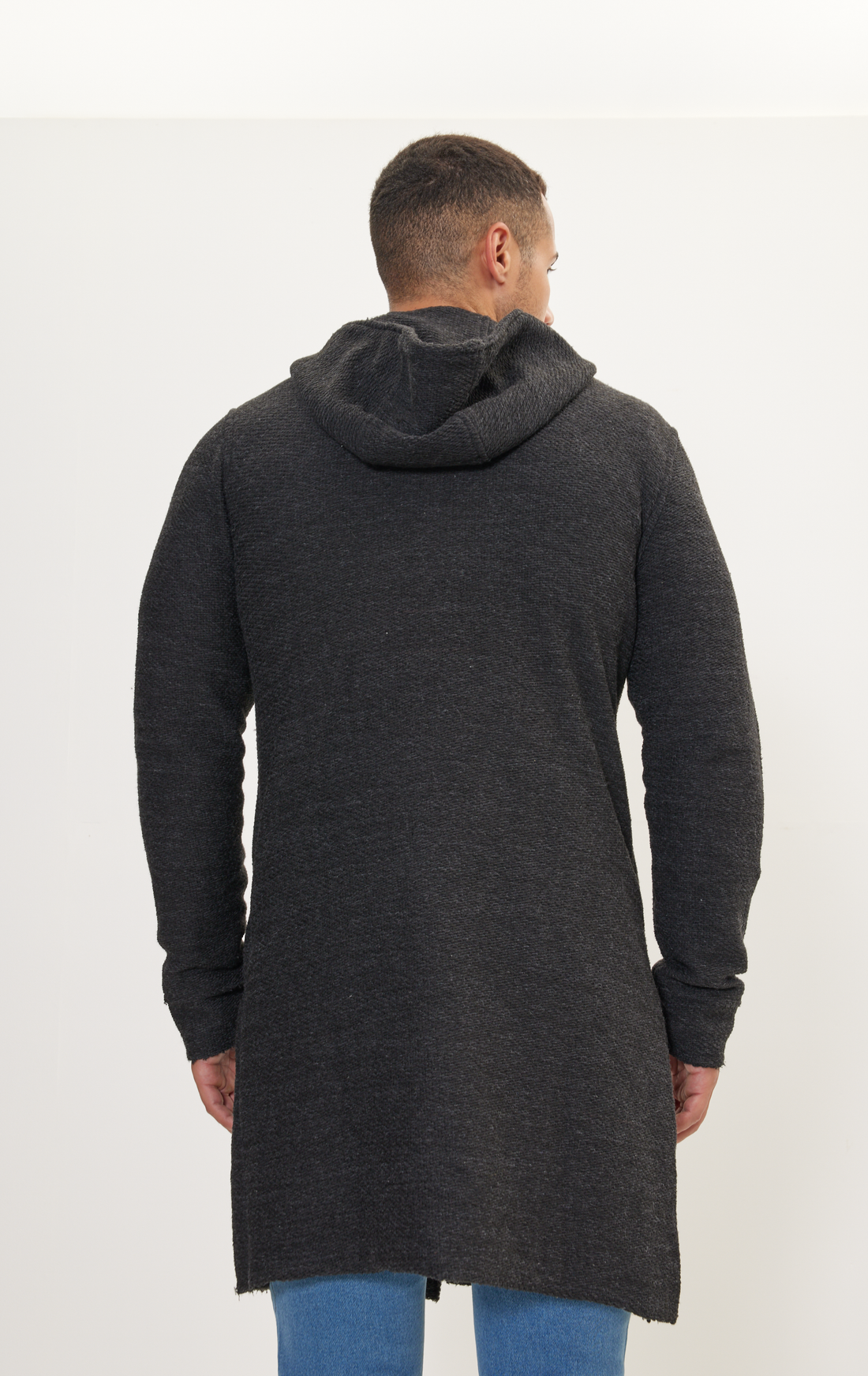 Asymmetric hooded long cardigan - Anthracite