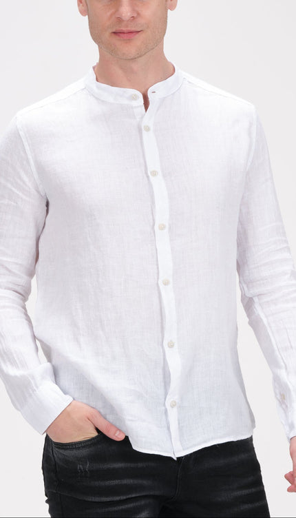 The Linen Grandad Shirt - Optic White - Ron Tomson