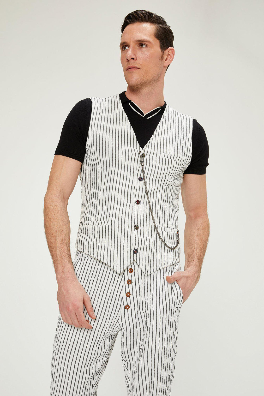 Striped Vest - White Black - Ron Tomson