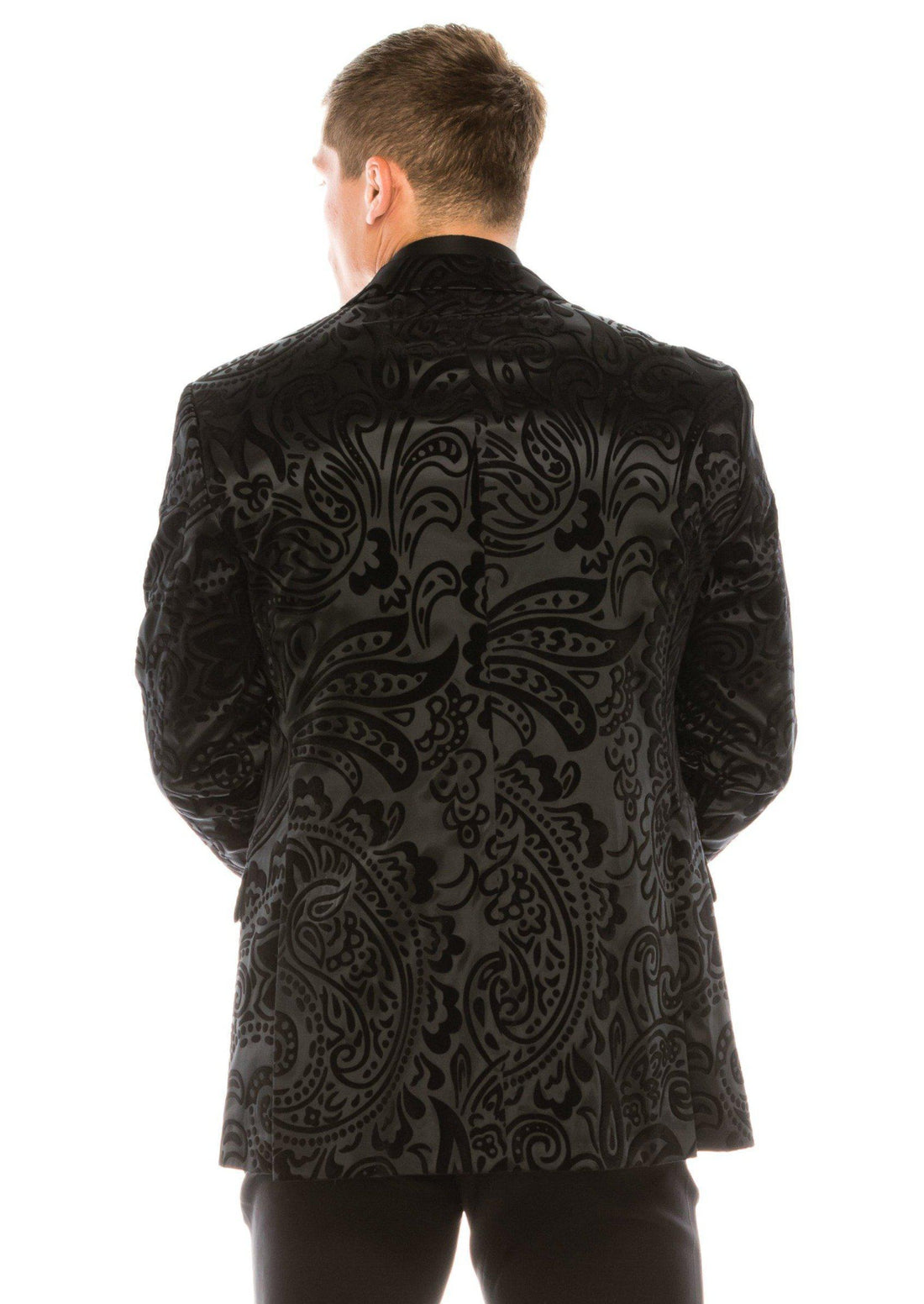 Salvatore Floral Velvet Tuxedo Jacket - JET BLACK - Ron Tomson