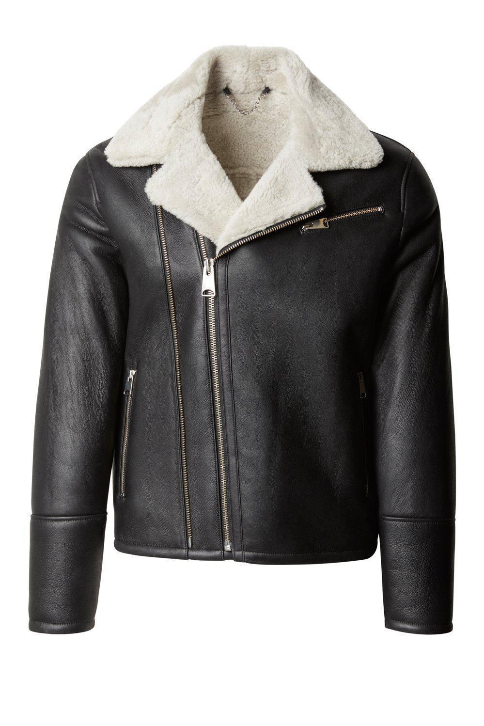 Shearling Lined Leather Jacket - Black - Ron Tomson