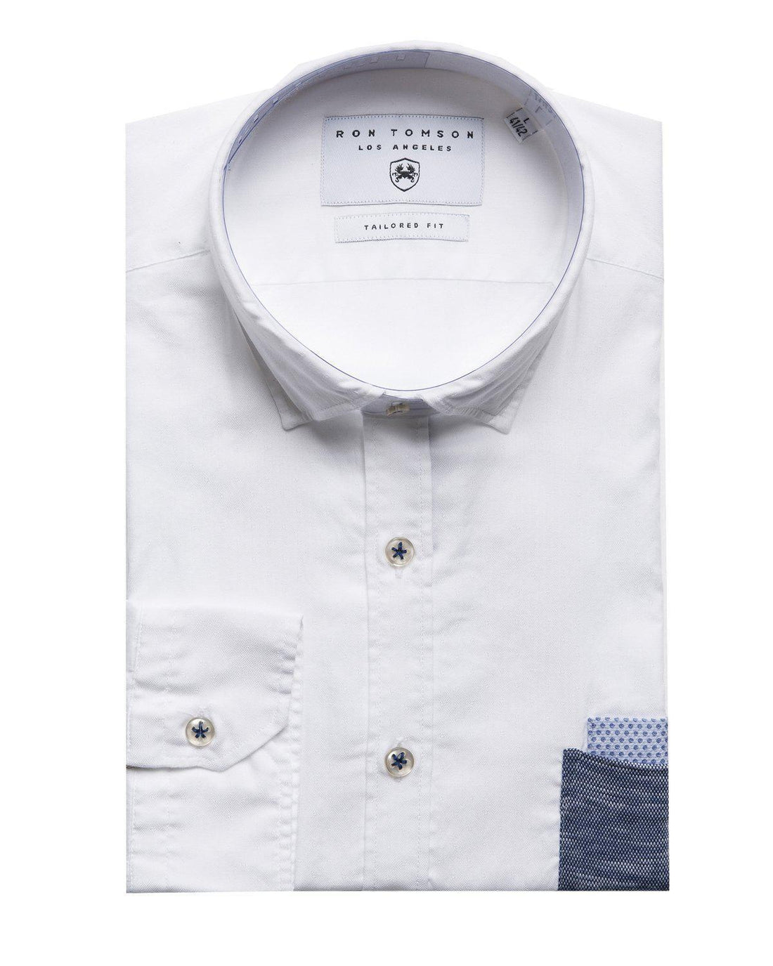 Slim Fit Contrast Pocket Shirt - White - Ron Tomson