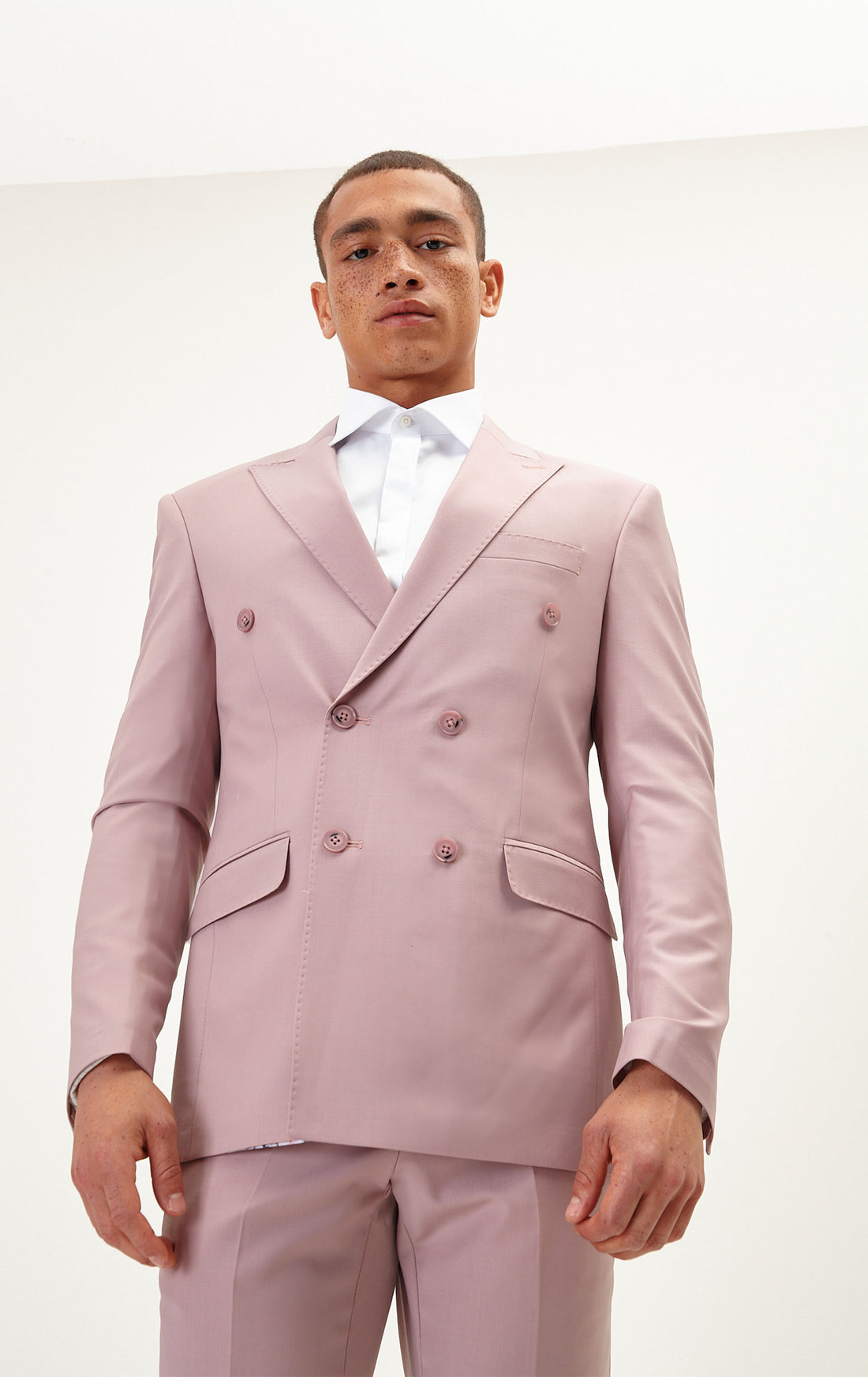 N° R206 Double Breasted Merino Wool Suit - Blush - Ron Tomson