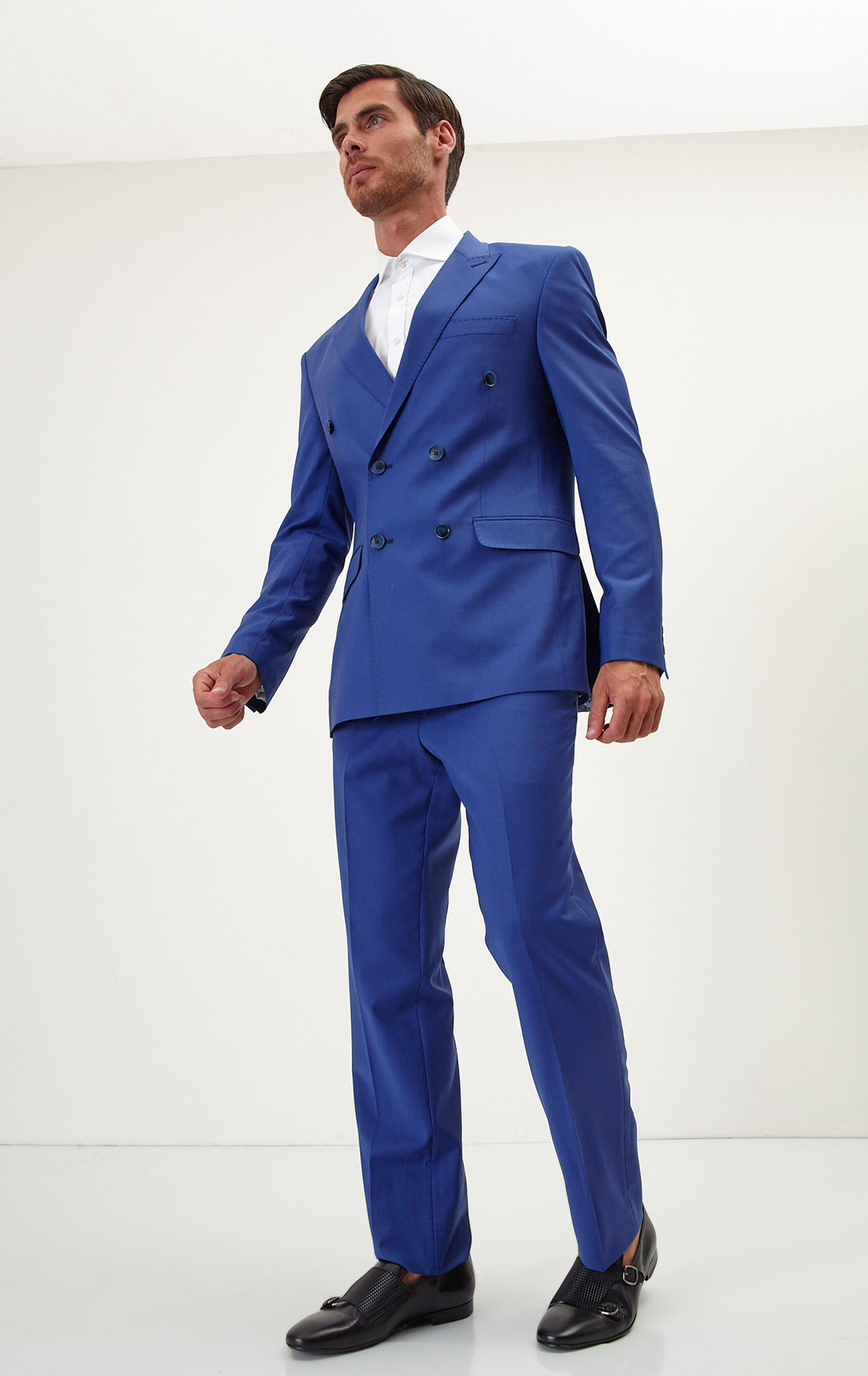 N° R206 Double Breasted Merino Wool Suit - Reflex Blue - Ron Tomson