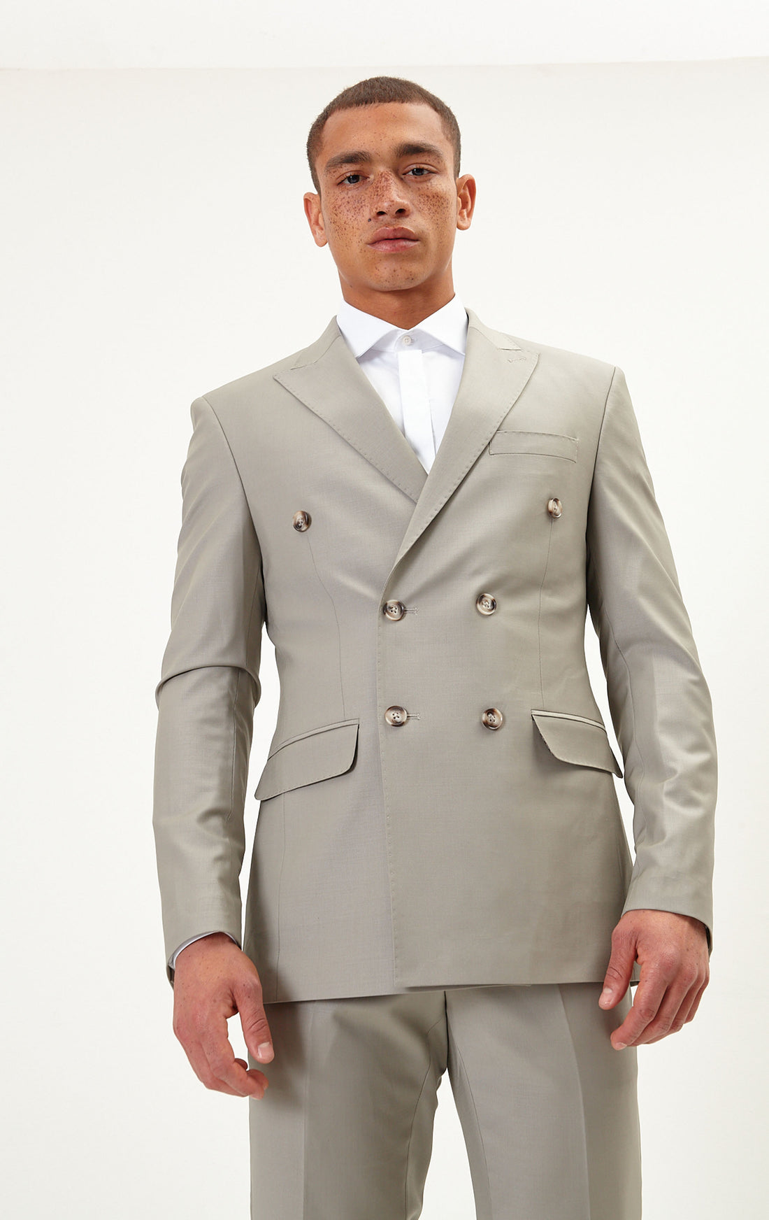 N° R206 Double Breasted Merino Wool Suit - Fennel Seed - Ron Tomson