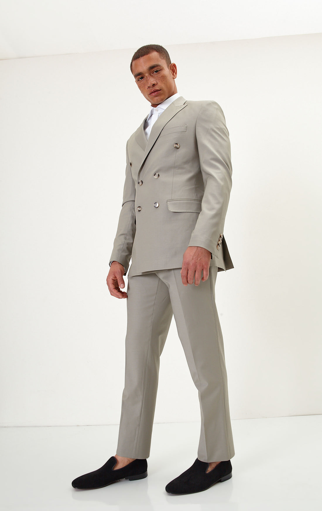 N° R206 Double Breasted Merino Wool Suit - Fennel Seed - Ron Tomson