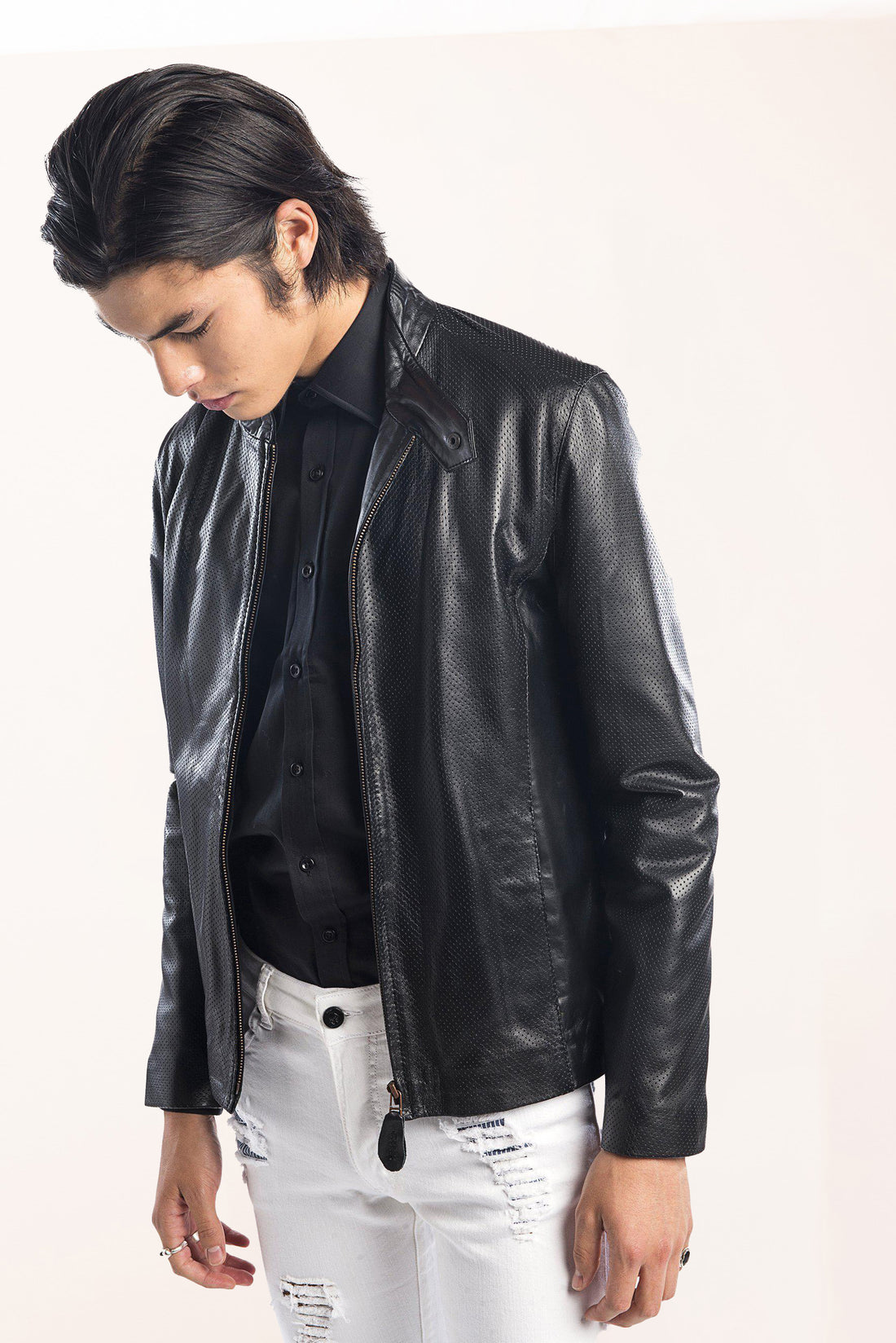 N° 7763 STAND COLLAR PUNCHED LAMBSKIN JACKET