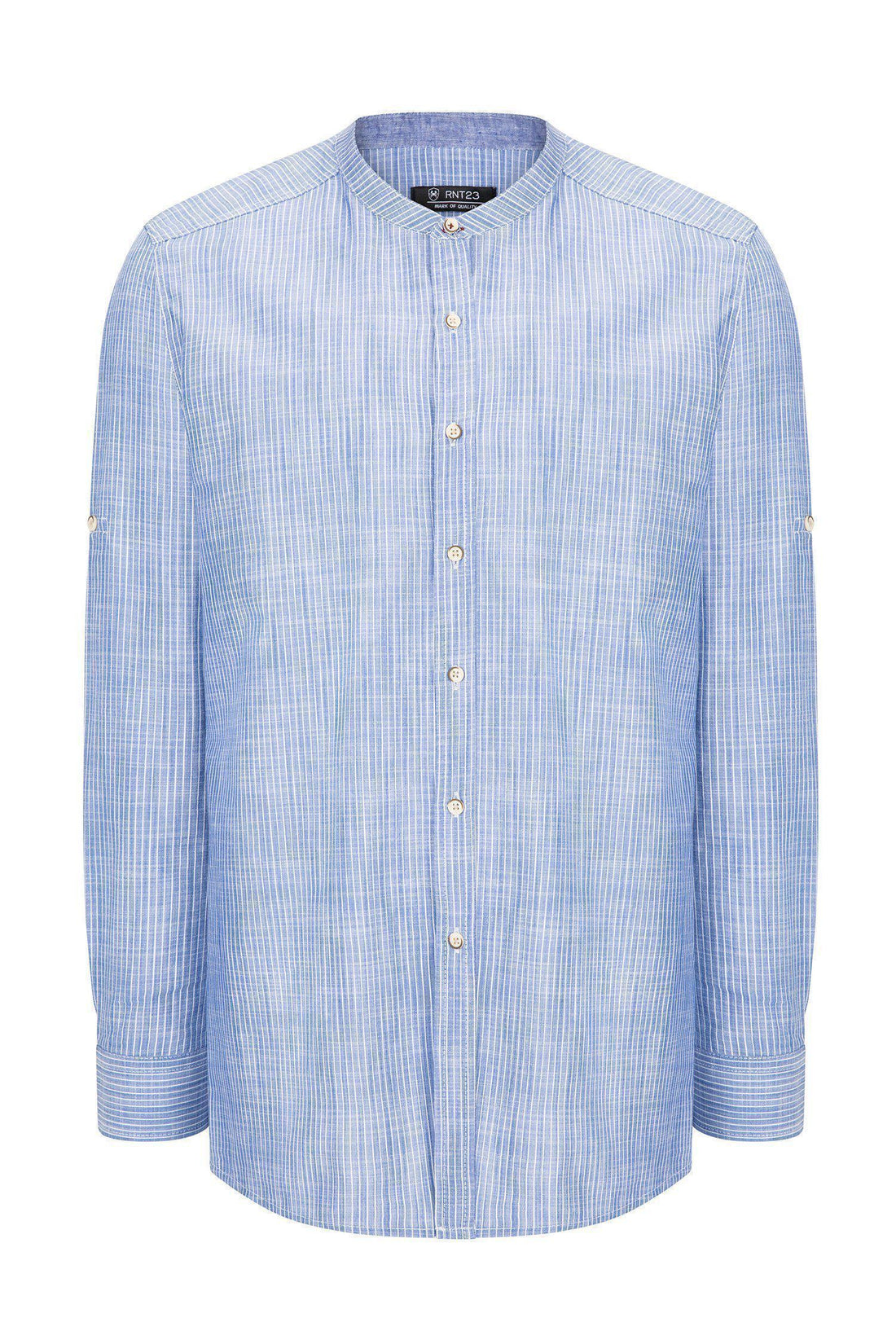 Striped Cotton Shirt - DARK BLUE - Ron Tomson