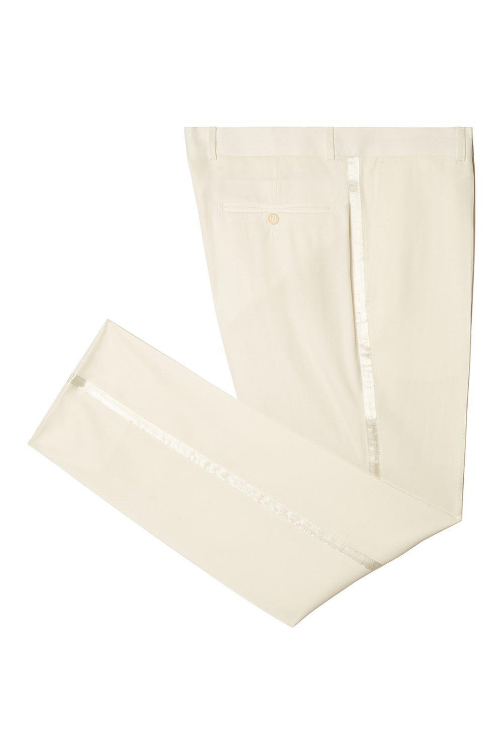 STRIPED FITTED TUXEDO PANTS - OFF WHITE - Ron Tomson