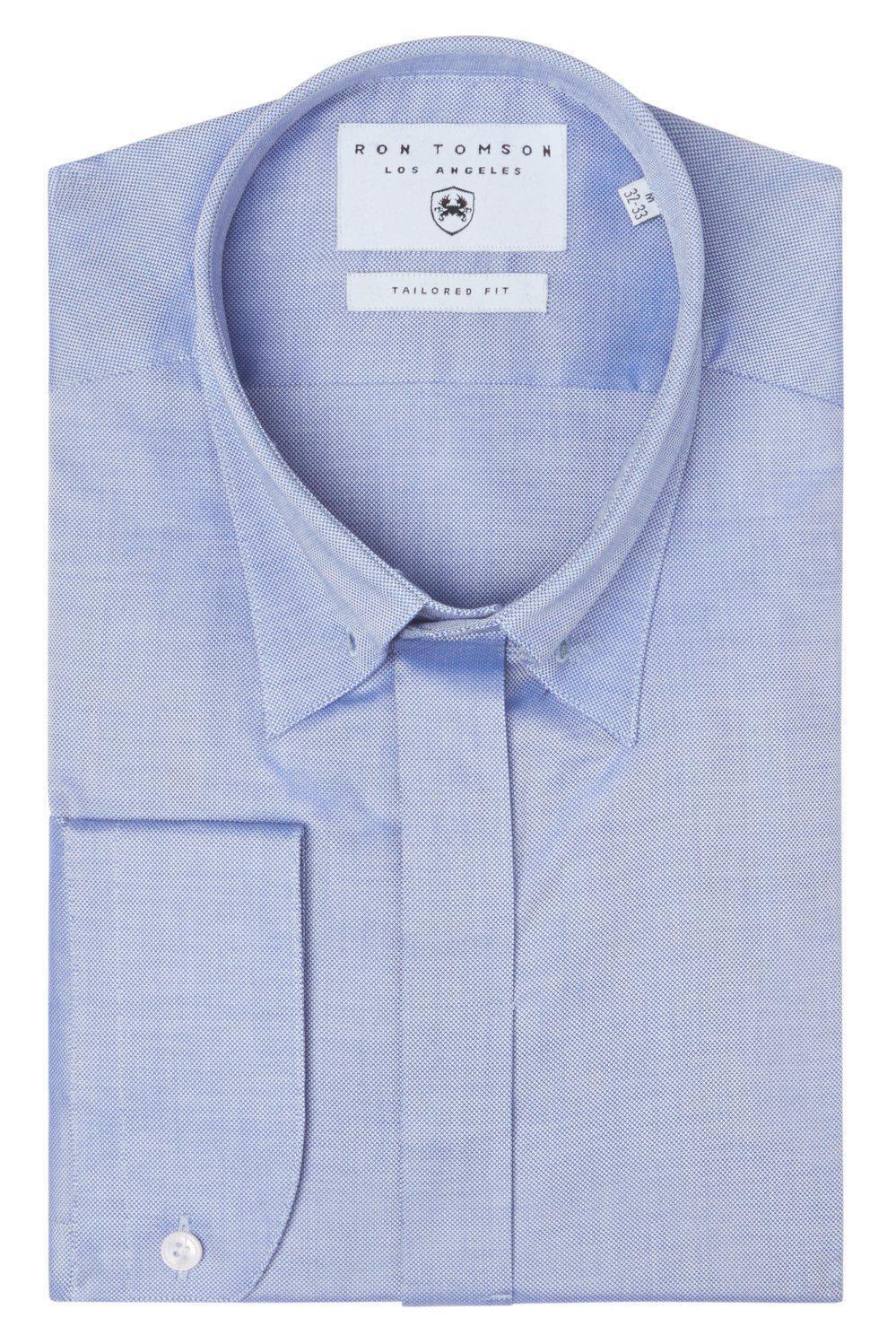 Tie-bar Hidden Placket Shirt- Blue - Ron Tomson
