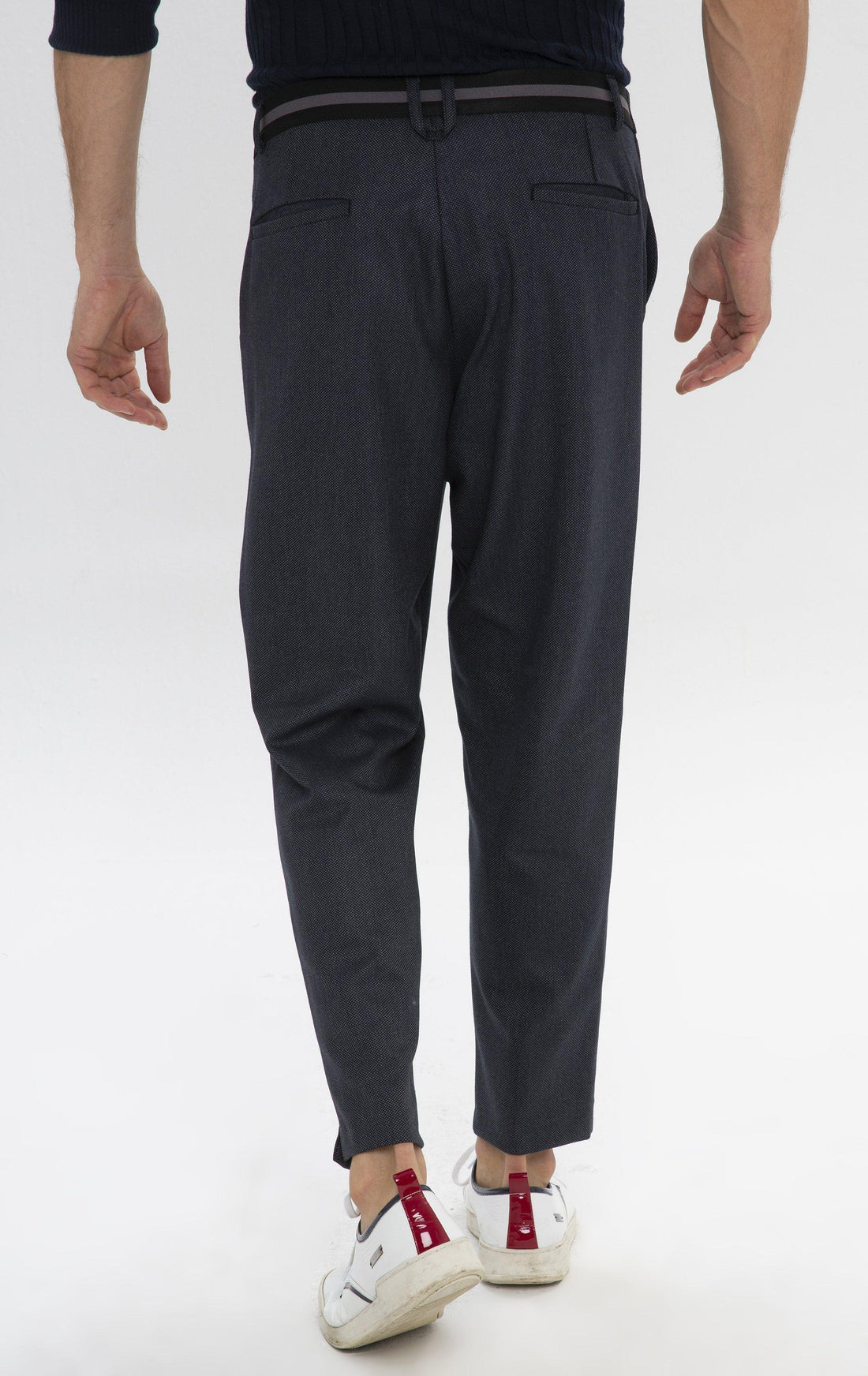 Un-cuffed Chain Fitted Pants  - Navy - Ron Tomson