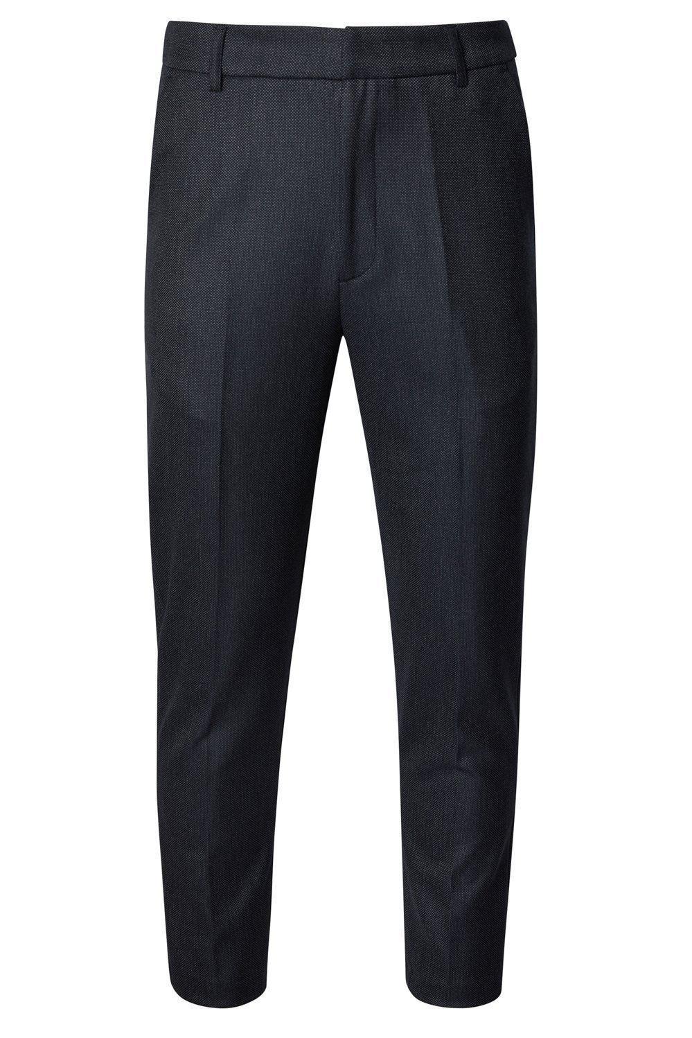 Un-cuffed Chain Fitted Pants  - Navy - Ron Tomson