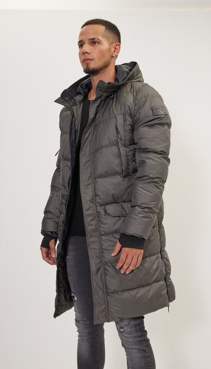 Wide Hooded Long Padded Coat - Anthracite - Ron Tomson
