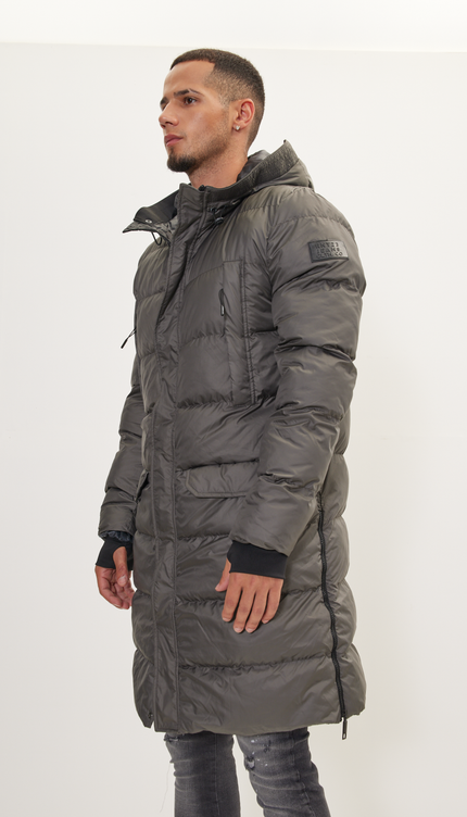 Wide Hooded Long Padded Coat - Anthracite - Ron Tomson
