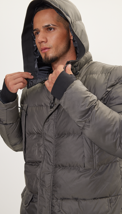 Wide Hooded Long Padded Coat - Anthracite - Ron Tomson