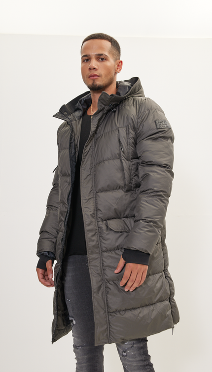 Wide Hooded Long Padded Coat - Anthracite - Ron Tomson