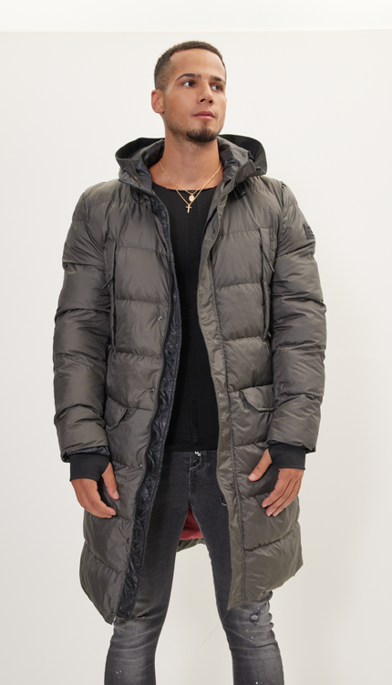 Wide Hooded Long Padded Coat - Anthracite - Ron Tomson