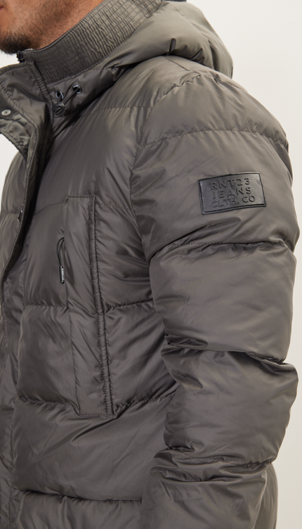 Wide Hooded Long Padded Coat - Anthracite - Ron Tomson