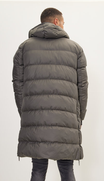 Wide Hooded Long Padded Coat - Anthracite - Ron Tomson