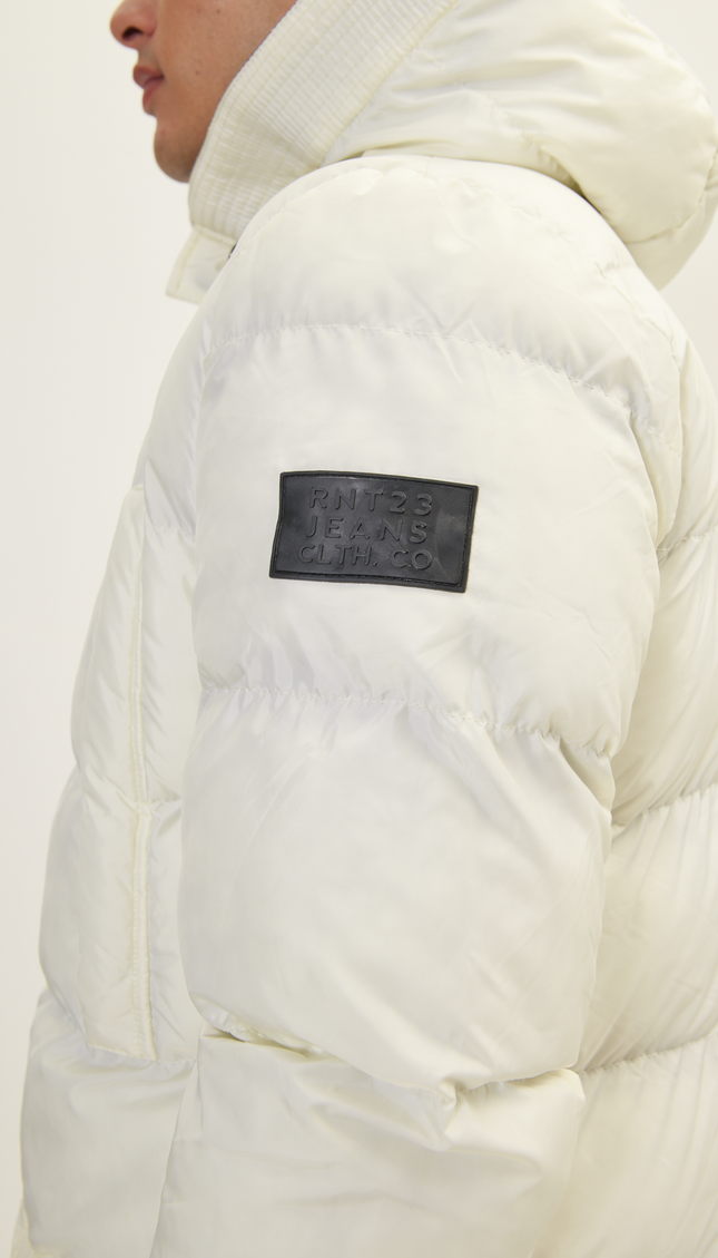 Wide Hooded Long Padded Coat - Off White - Ron Tomson