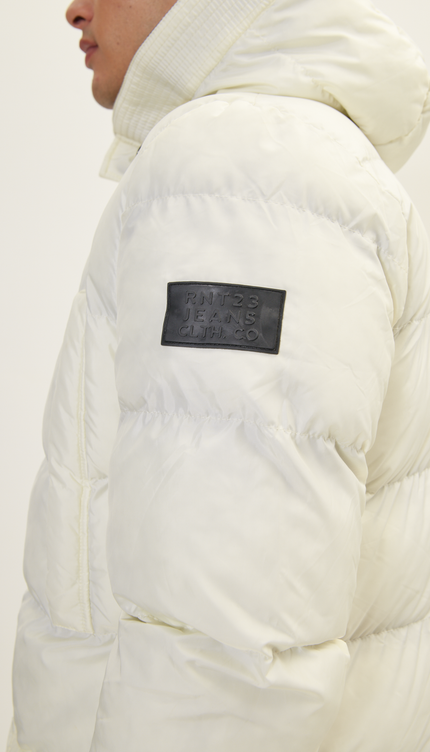 Wide Hooded Long Padded Coat - Off White - Ron Tomson