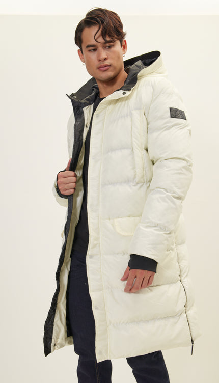 Wide Hooded Long Padded Coat - Off White - Ron Tomson