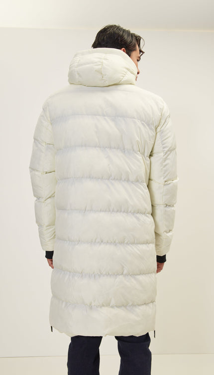 Wide Hooded Long Padded Coat - Off White - Ron Tomson