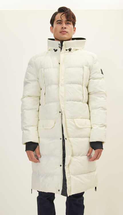 Wide Hooded Long Padded Coat - Off White - Ron Tomson