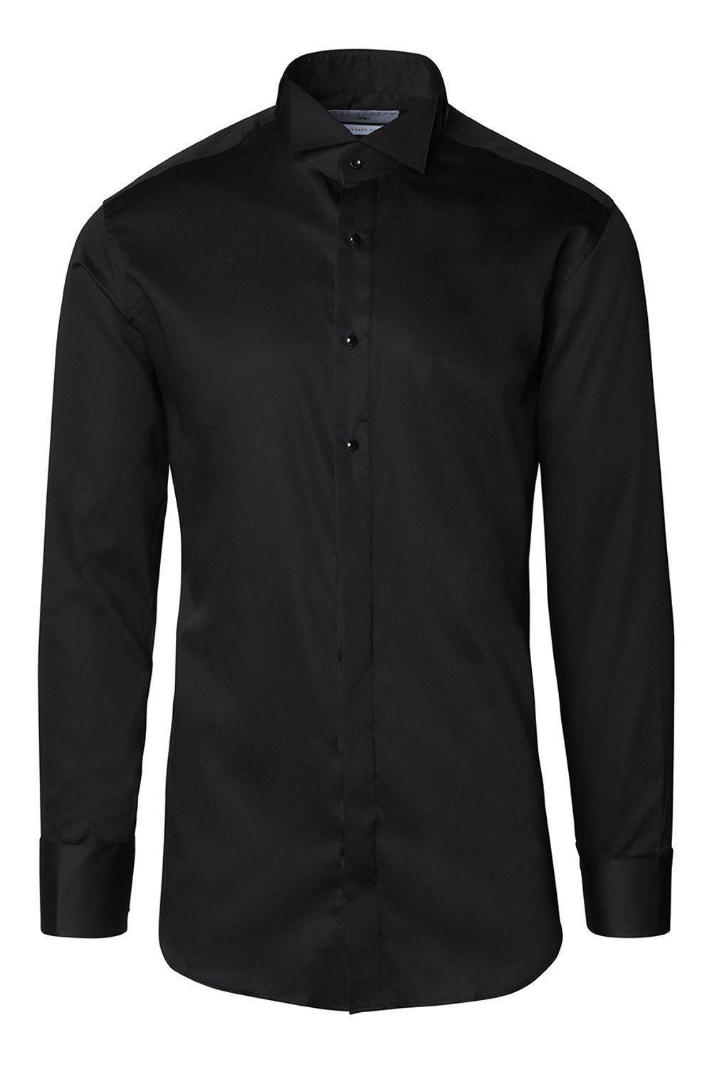 WING CLASSICAL TOP 3 FRONT STUD TUXEDO SHIRT - Black - Ron Tomson