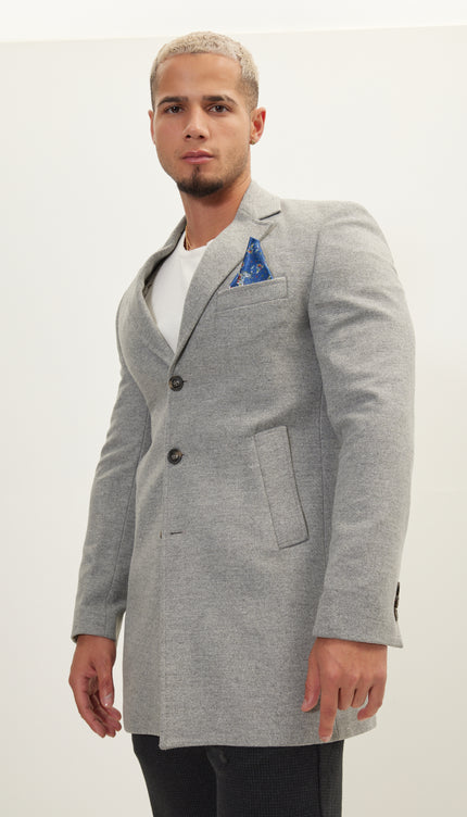 Wool Melange Mid - Length Overcoat - Grey - Ron Tomson