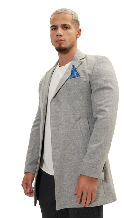 Wool Melange Mid - Length Overcoat - Grey - Ron Tomson