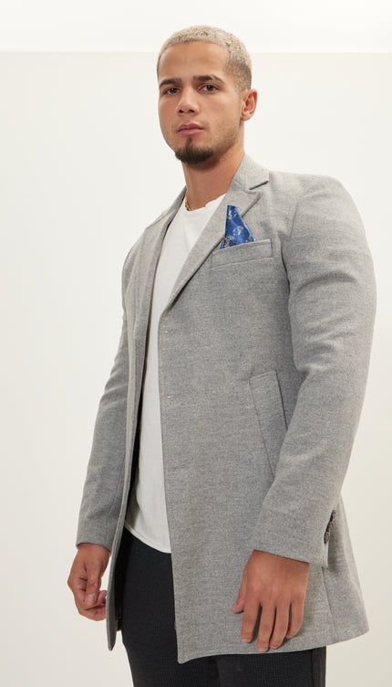 Wool Melange Mid - Length Overcoat - Grey - Ron Tomson