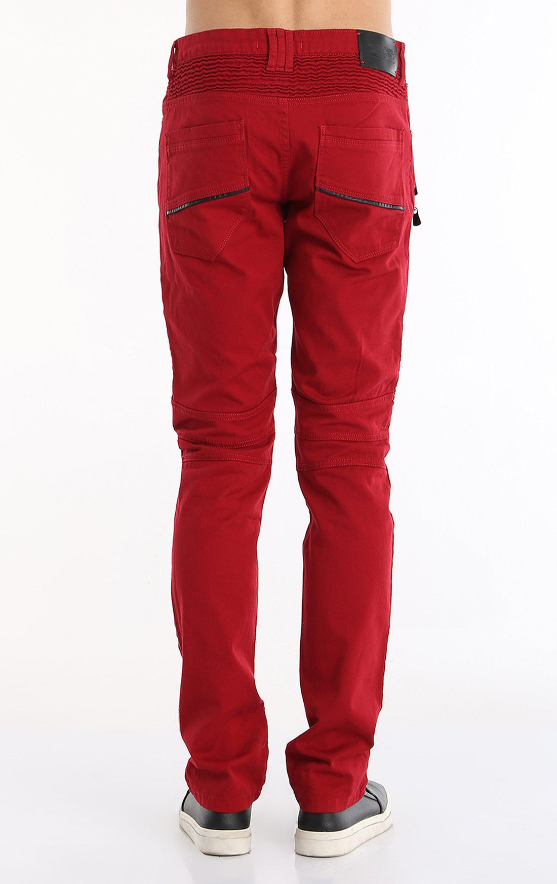 Zip Moto Tapered Jeans - Red Black - Ron Tomson