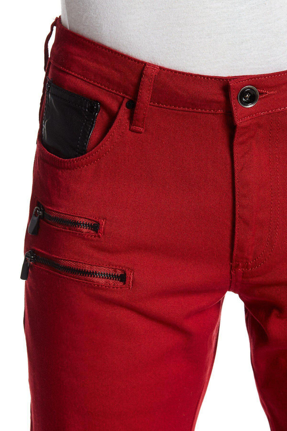 Zip Moto Tapered Jeans - Red Black - Ron Tomson