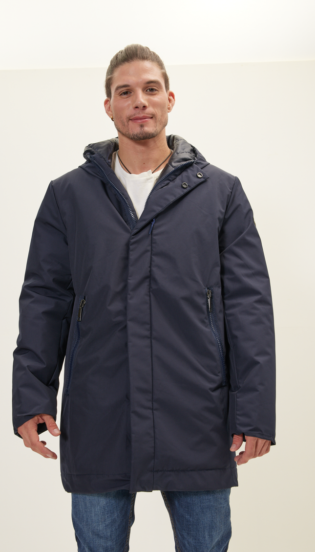 Zipper Closer Padded Coat - Navy - Ron Tomson
